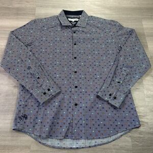 John Lennon Shirt Mens Large Blue Check Floral Long Sleeve Button Up Casual